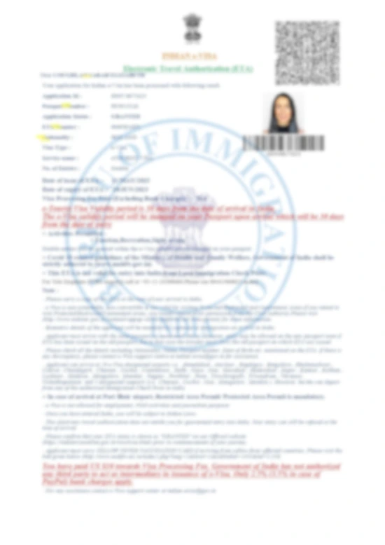 india visa sample